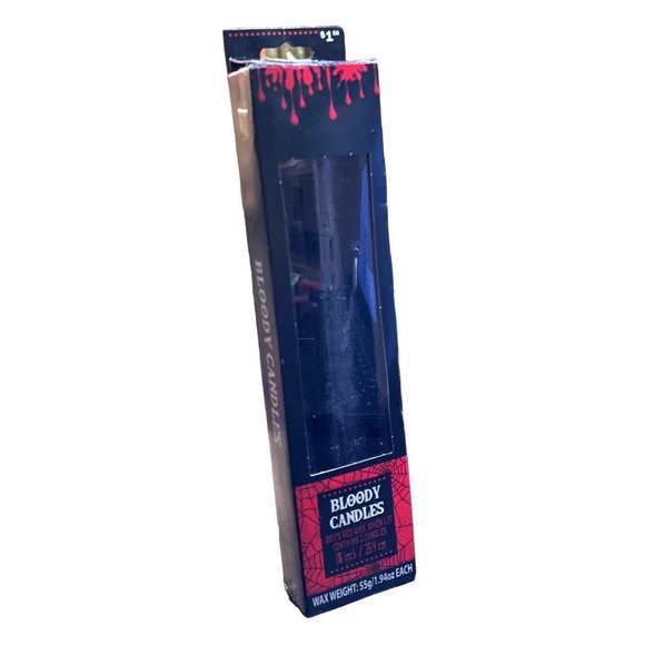 Halloween Bloody Candles Set of 2 Black Candles Burns Red Horror Decoration - Picture 1 of 3